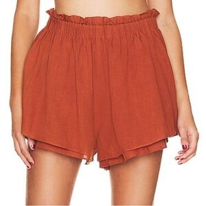 Sancia X Revolve linen rust paper bag shorts Sz small EUC